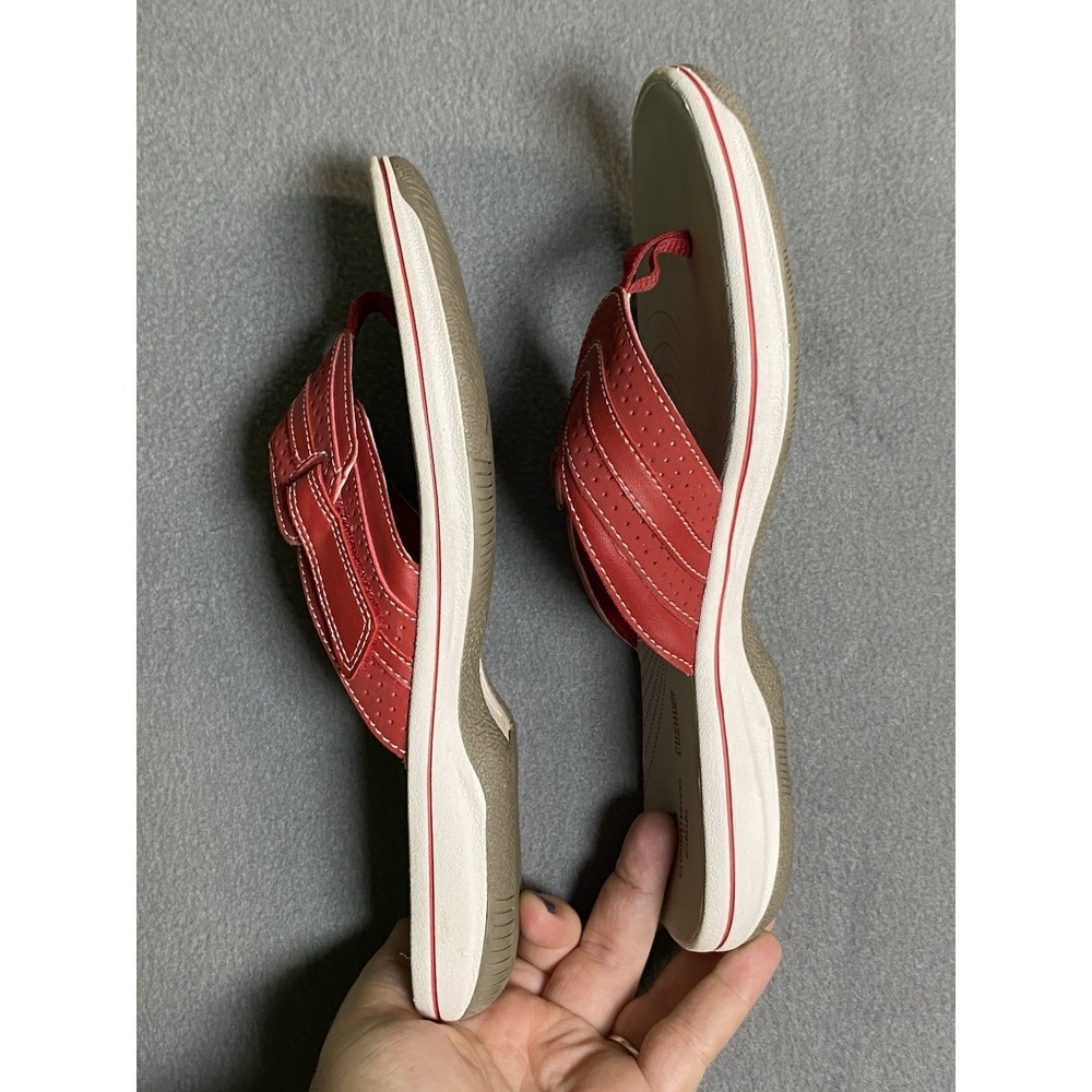 Clark's Cloud Steppers Women's Size 8M Cushioned Soft Flip Flops Red/ Gray - Picture 6 of 7
